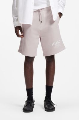 Loose-fit shorts in cotton terry with logo print, Light Purple