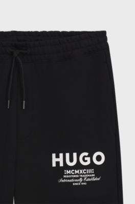 Cotton-terry tracksuit bottoms with logo print, Black