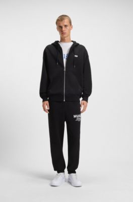 Cotton-terry tracksuit bottoms with logo print, Black