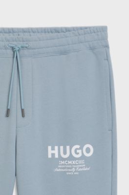 Cotton-terry tracksuit bottoms with logo print, Light Blue