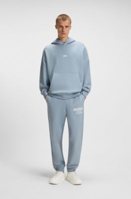 Cotton-terry tracksuit bottoms with logo print, Light Blue