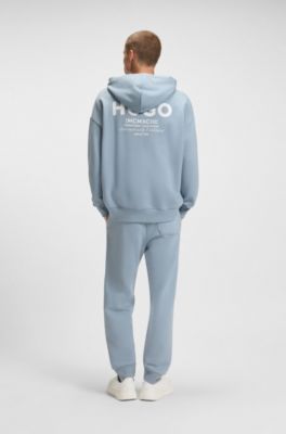 Cotton-terry tracksuit bottoms with logo print, Light Blue