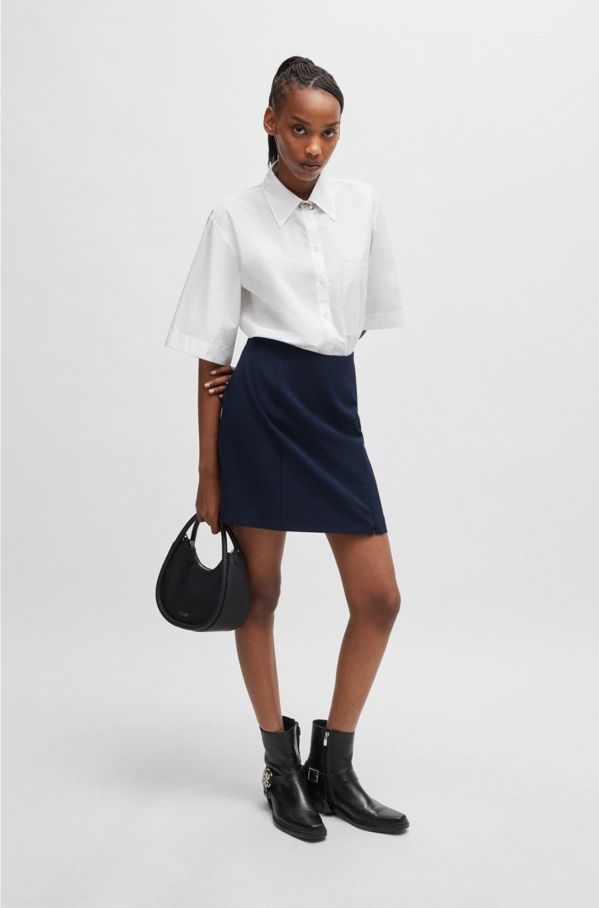 A-line mini skirt with zipped slit detail, Dark Blue