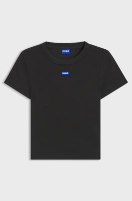 Slim-fit cropped T-shirt in stretch cotton, Black
