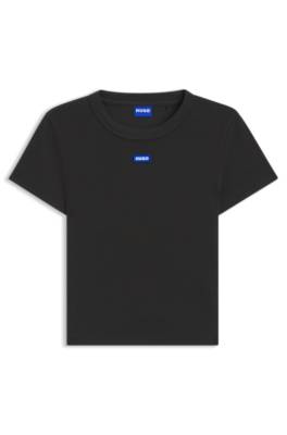 Slim-fit cropped T-shirt in stretch cotton 1