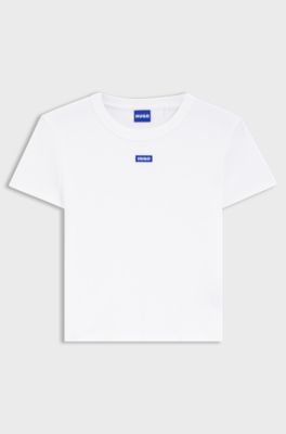 Slim-fit cropped T-shirt in stretch cotton, White