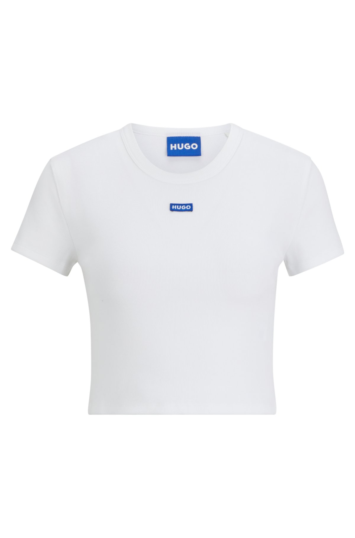 Stretch-cotton slim-fit T-shirt with blue logo label, White