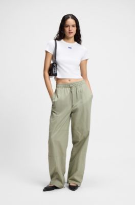 Slim-fit cropped T-shirt in stretch cotton, White
