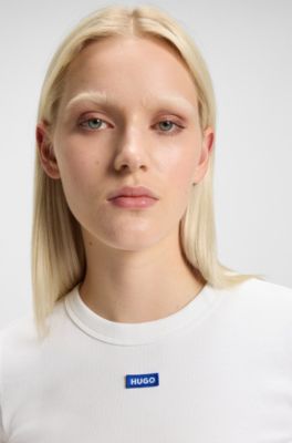 T-shirt cropped slim fit in cotone elasticizzato, Bianco