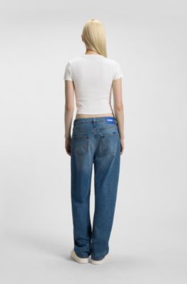 T-shirt cropped slim fit in cotone elasticizzato, Bianco