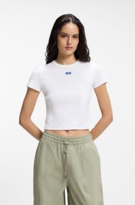 Slim-Fit Cropped T-Shirt aus Stretch-Baumwolle, Wei&szlig;