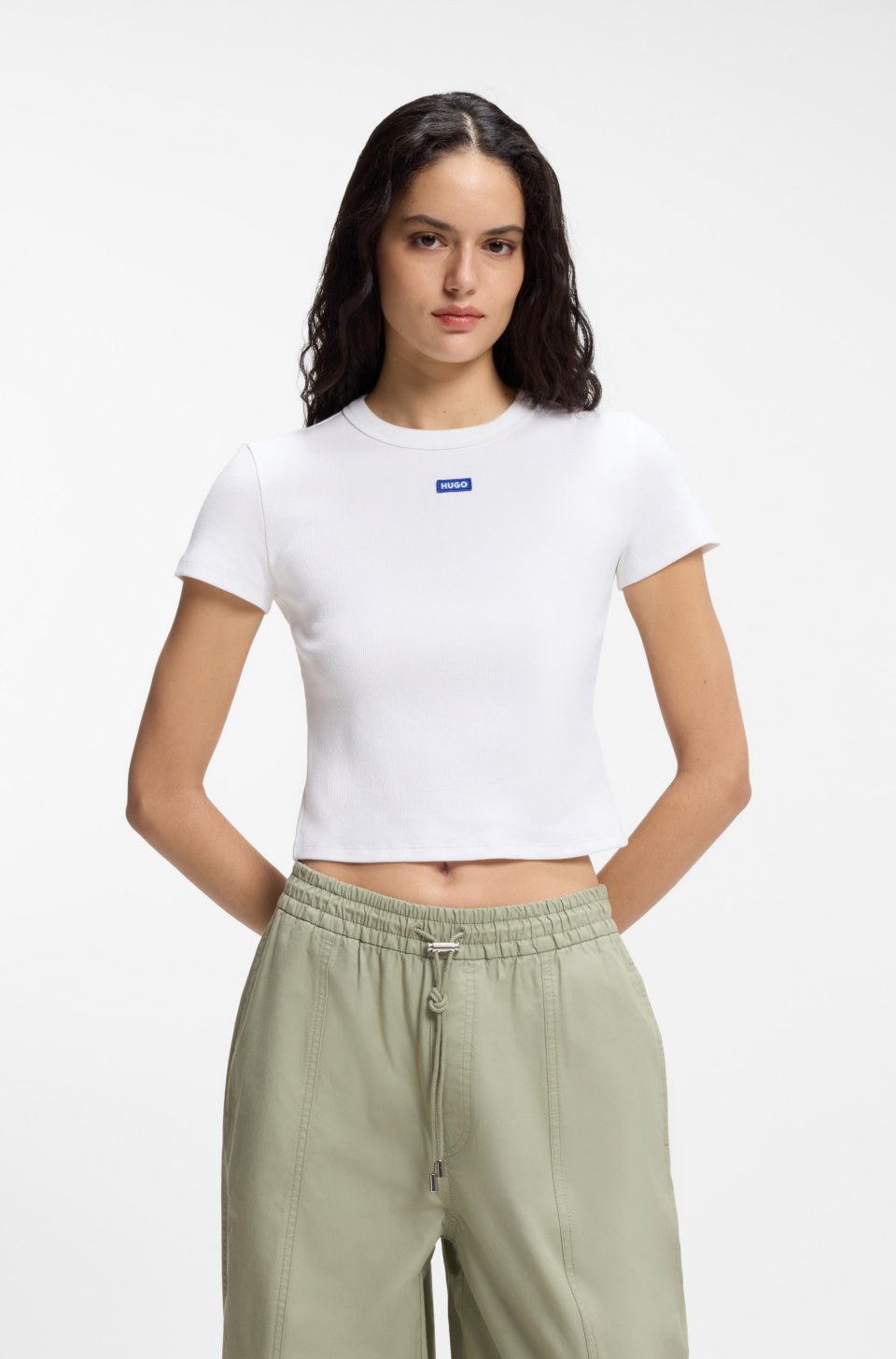 Slim-fit cropped T-shirt in stretch cotton