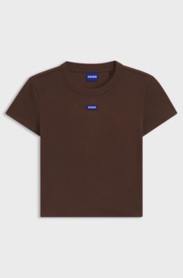 Slim-fit cropped T-shirt in stretch cotton, Brown