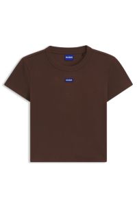 Stretch-cotton slim-fit T-shirt with logo badge, Brown