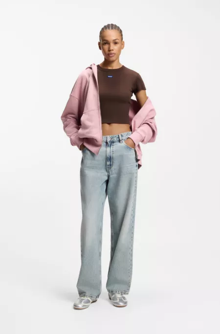 Slim-fit cropped T-shirt in stretch cotton