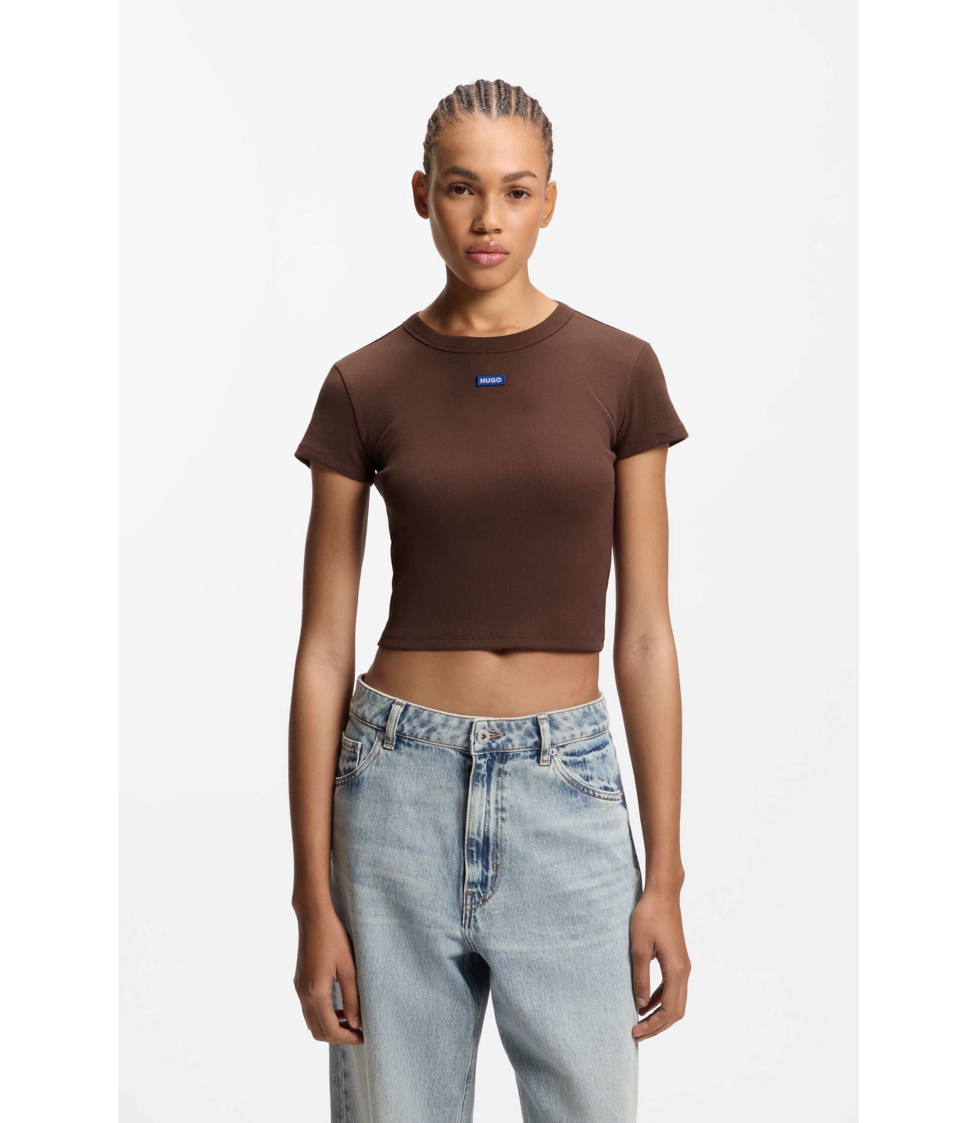 Slim-Fit Cropped T-Shirt aus Stretch-Baumwolle