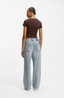 Slim-fit cropped T-shirt in stretch cotton, Brown