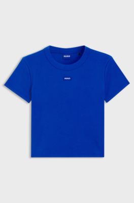 Slim-fit cropped T-shirt in stretch cotton, Blue