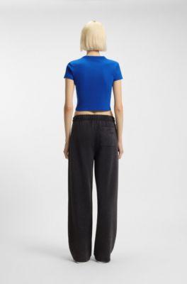 Slim-fit cropped T-shirt in stretch cotton, Blue