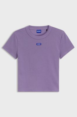 Slim-fit cropped T-shirt in stretch cotton, Purple