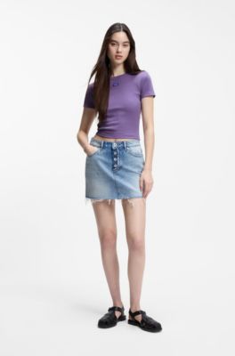 Slim-fit cropped T-shirt in stretch cotton, Purple