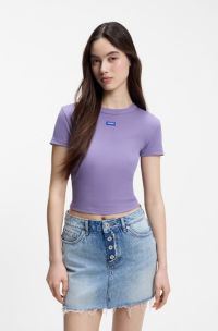 Slim-fit cropped T-shirt in stretch cotton, Purple