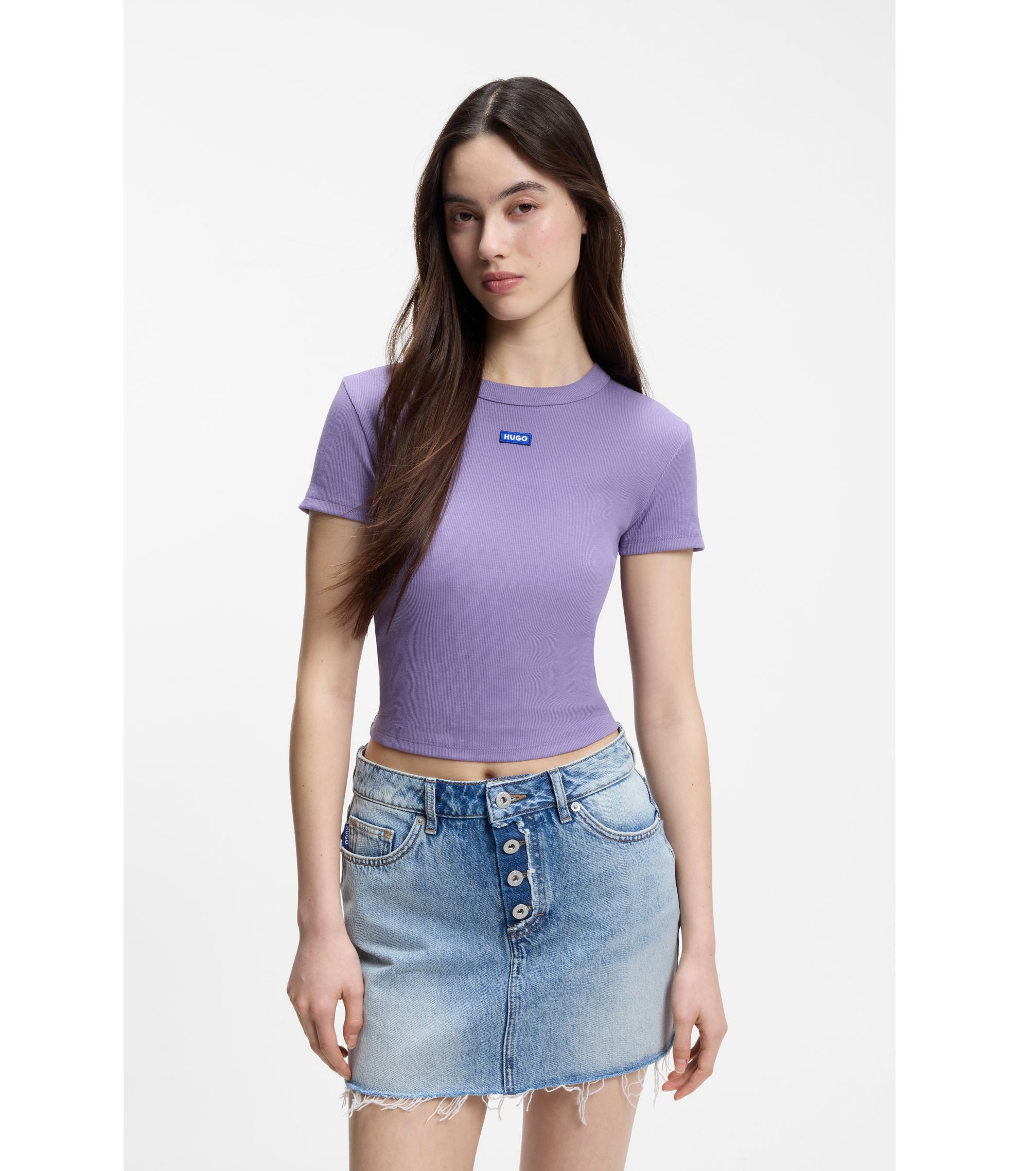 Slim-Fit Cropped T-Shirt aus Stretch-Baumwolle
