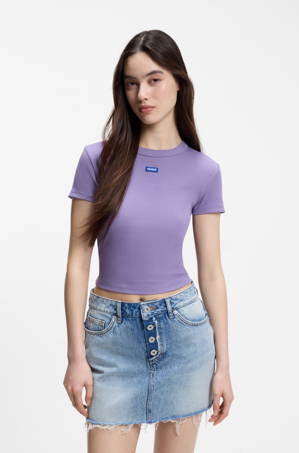 Slim-fit cropped T-shirt in stretch cotton