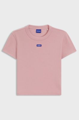 Kort slim fit-T-shirt i bomull med stretch, ljusrosa