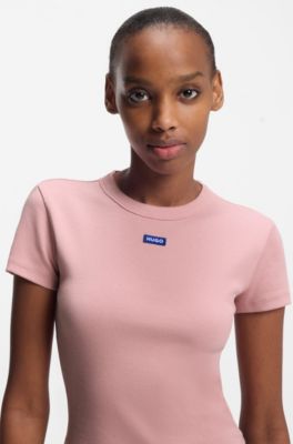 Slim-fit cropped T-shirt in stretch cotton, light pink