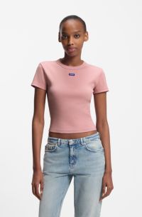 Stretch-cotton slim-fit T-shirt with logo badge, light pink