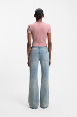 Slim-fit cropped T-shirt in stretch cotton, light pink