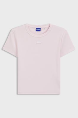 Slim-fit cropped T-shirt in stretch cotton, light pink