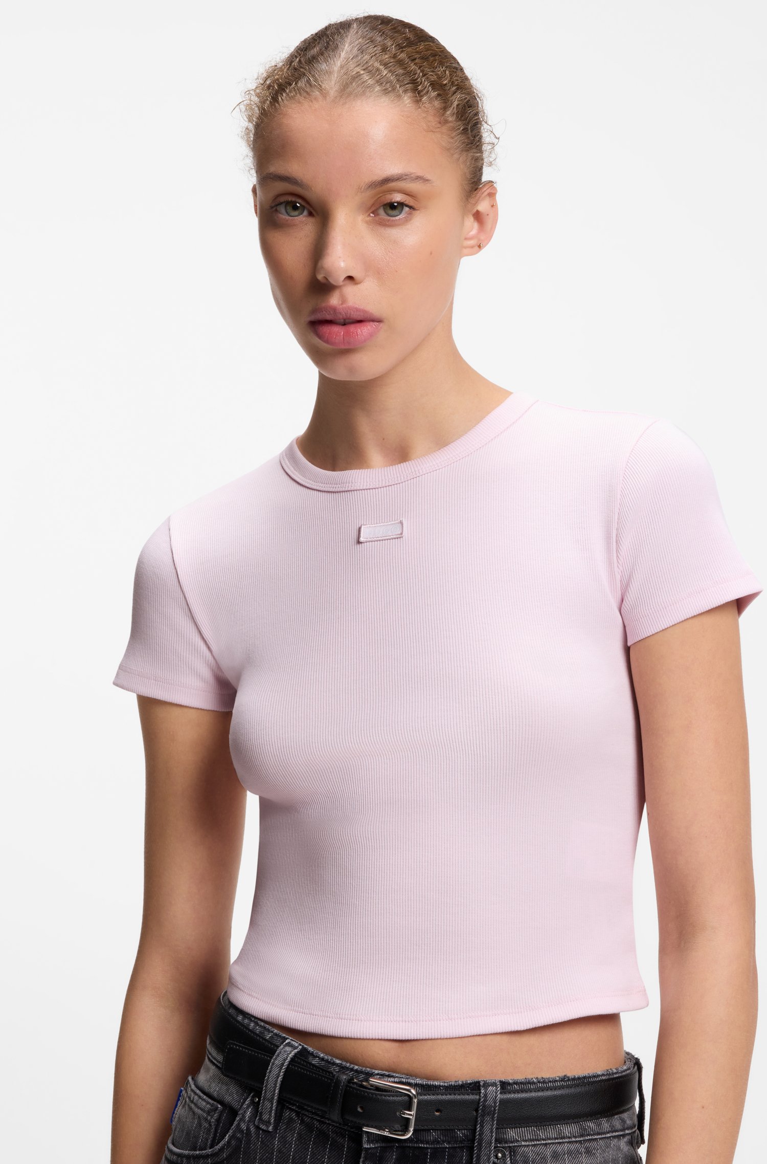 Hugo Slim-fit cropped T-shirt in stretch cotton dam – bild 3
