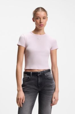 Slim-fit cropped T-shirt in stretch cotton, Light Pink