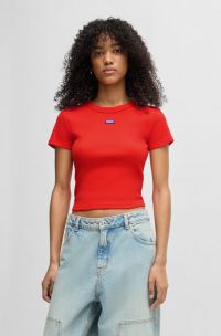 Slim-Fit T-Shirt aus Stretch-Baumwolle mit blauem Logo-Label, Orange