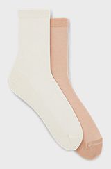 Two-pack of short socks in cotton-blend piqué, White / Beige