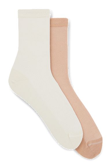 Two-pack of short socks in cotton-blend piqué, White / Beige