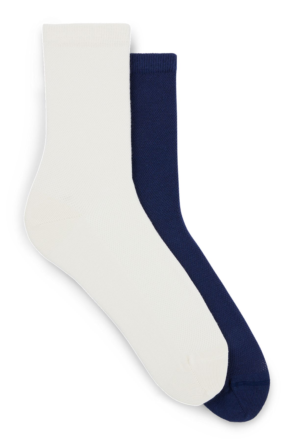 Two-pack of short socks in cotton-blend piqué, White / Dark Blue