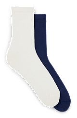 Two-pack of short socks in cotton-blend piqué, White / Dark Blue