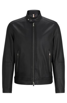 BOSS - Regular-fit zip-up jacket in grained leather