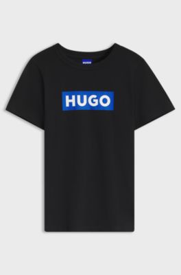 Slim-fit T-shirt in cotton with logo print, Black
