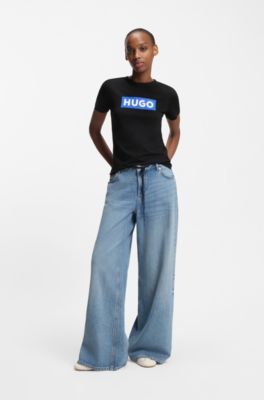 Slim-Fit T-Shirt aus Baumwolle mit Logo-Print, Schwarz