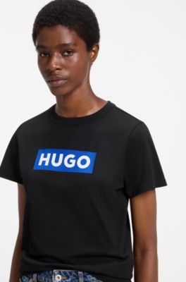 Slim-fit T-shirt in cotton with logo print, Black