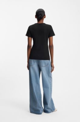 Slim-fit T-shirt in cotton with logo print, Black