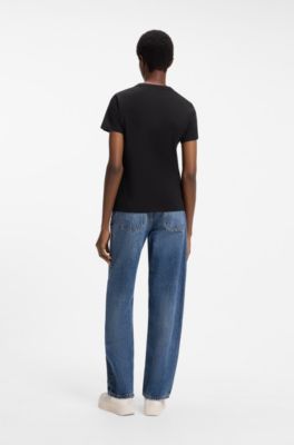 Slim-fit T-shirt in cotton with logo print, Black