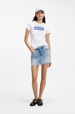 Slim-fit T-shirt in cotton with logo print, White