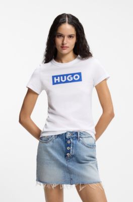 Slim-fit T-shirt in cotton with logo print, White