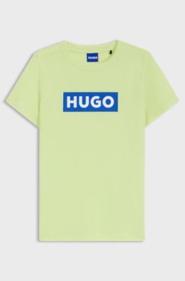 T-shirt slim fit in cotone con logo blu in riquadro, Calce