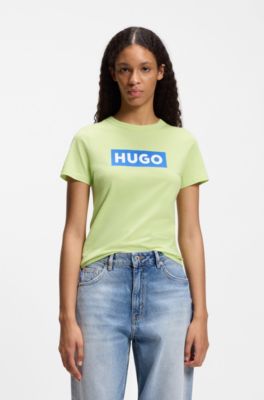 Slim-fit T-shirt in cotton with logo print, Light Green